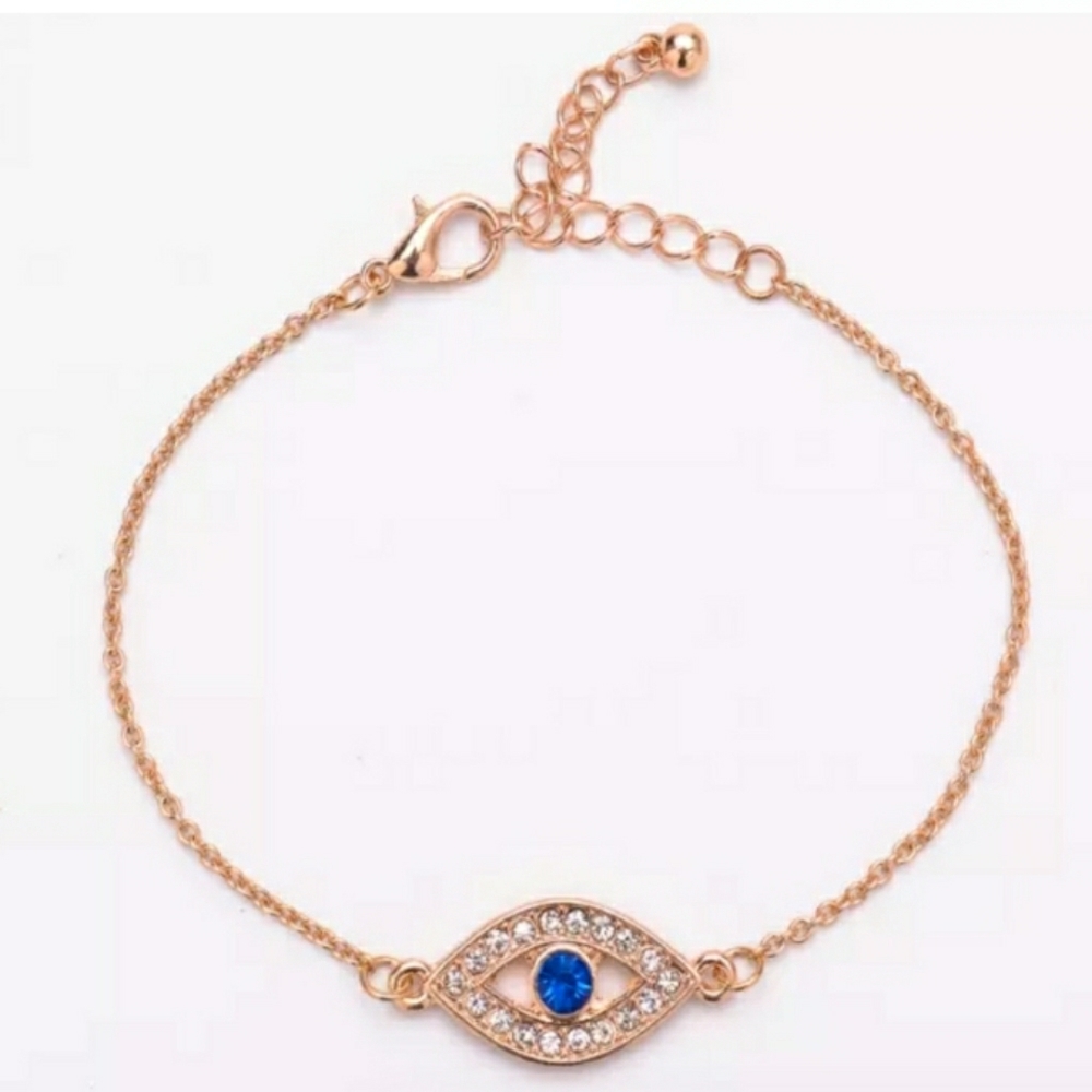 👁 Gold Tone Evil Eye Bracelet 8 Inch